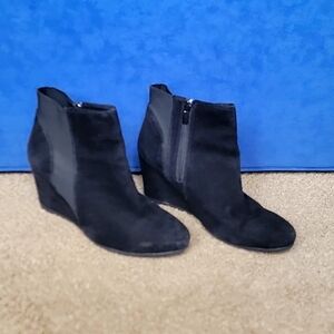 Low Wedge Black Suede ankle bootie